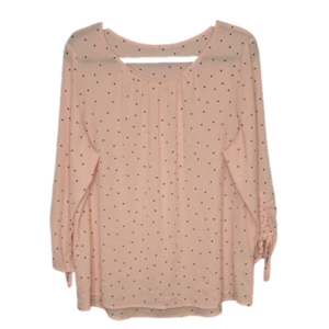 Peach Blouse with Black Polka Dots • Semi-Sheer • Size 20W • EUC •